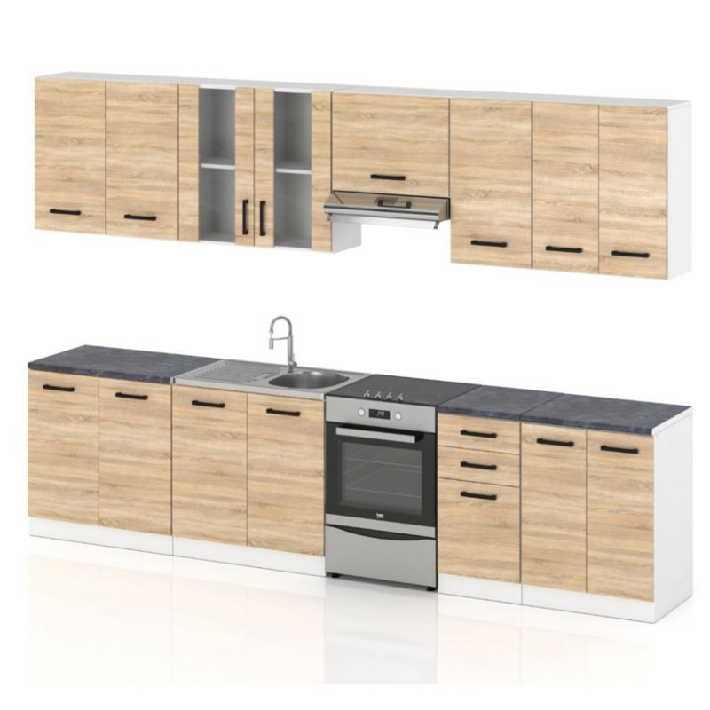 Zestaw Kuchenny Hurtownia-Mebli Z Blatem Kuchnia Jowita 3.2 320cm Biały Mat Dąb Sonoma 320x47x145 cm 1szt.