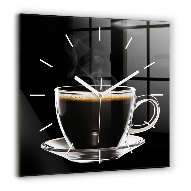 Zegar szklany białe wskazówki Wallfluent 60x60 cm Czarna kawa 1 szt.