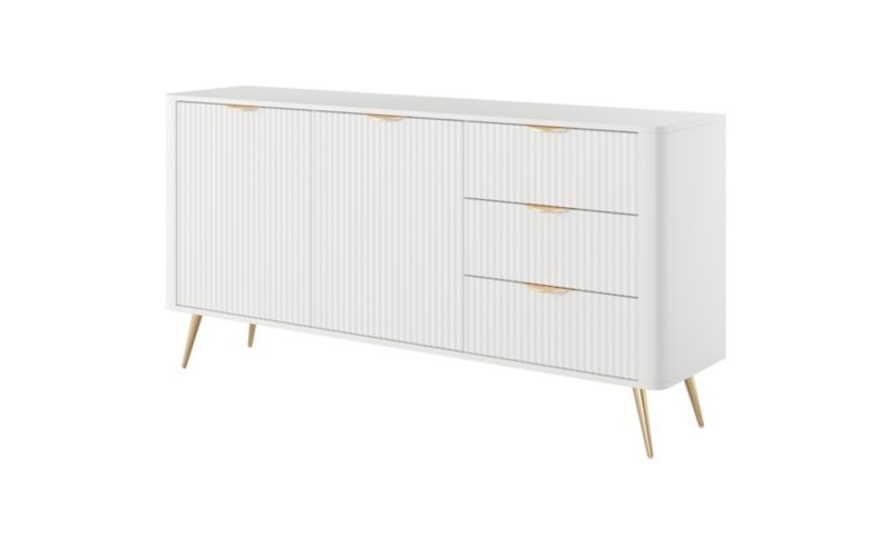 Komoda dwudrzwiowa z szufladami Bettso Lante z ryflowanymi frontami na złotych nogach biały 1szt.