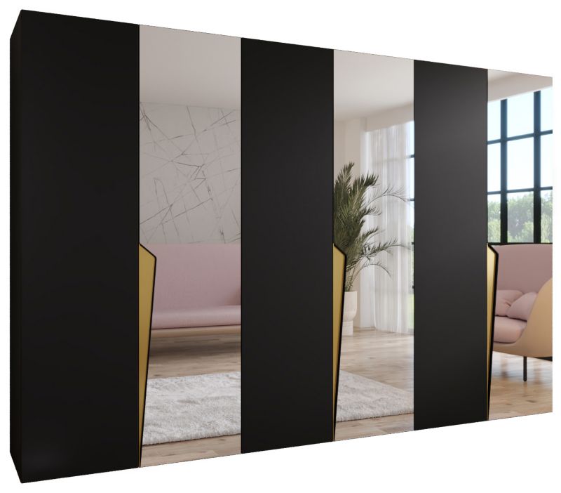 Szafa uchylna z lustrem otwierana Abiks PIANO 2 300 (3x100) wys 202 cm Czarny + Złoty 1 szt