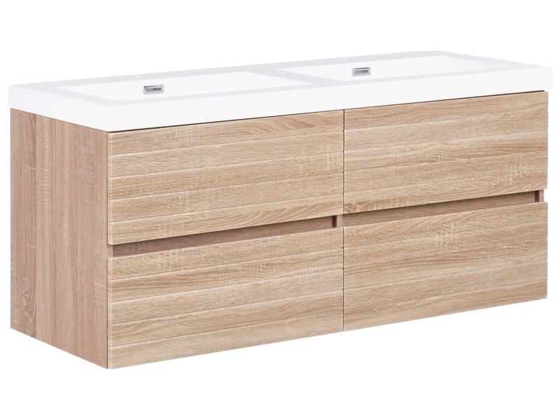 Szafka łazienkowa wisząca z podwójną umywalką Urucu 120 cm Jasnobrązowy 1 kpl