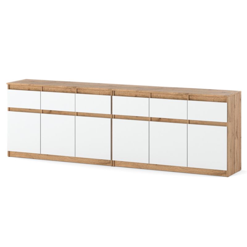 Komoda Hurtownia-Mebli Szuflady 6 Olia Best 240cm Dąb Wotan Biały Mat 240x35x75 cm 1szt.