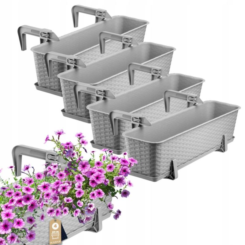 Skrzynka Balkonowa KADAX 4x 60cm + Uchwyty szara 1szt.