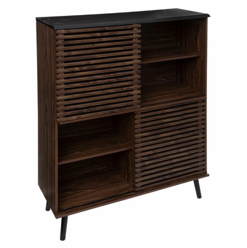 Komoda wysoka Asmar brązowa ATMOSPHERA nowoczesna z półkami na nóżkach 100 cm do salonu i sypialni 1 szt.