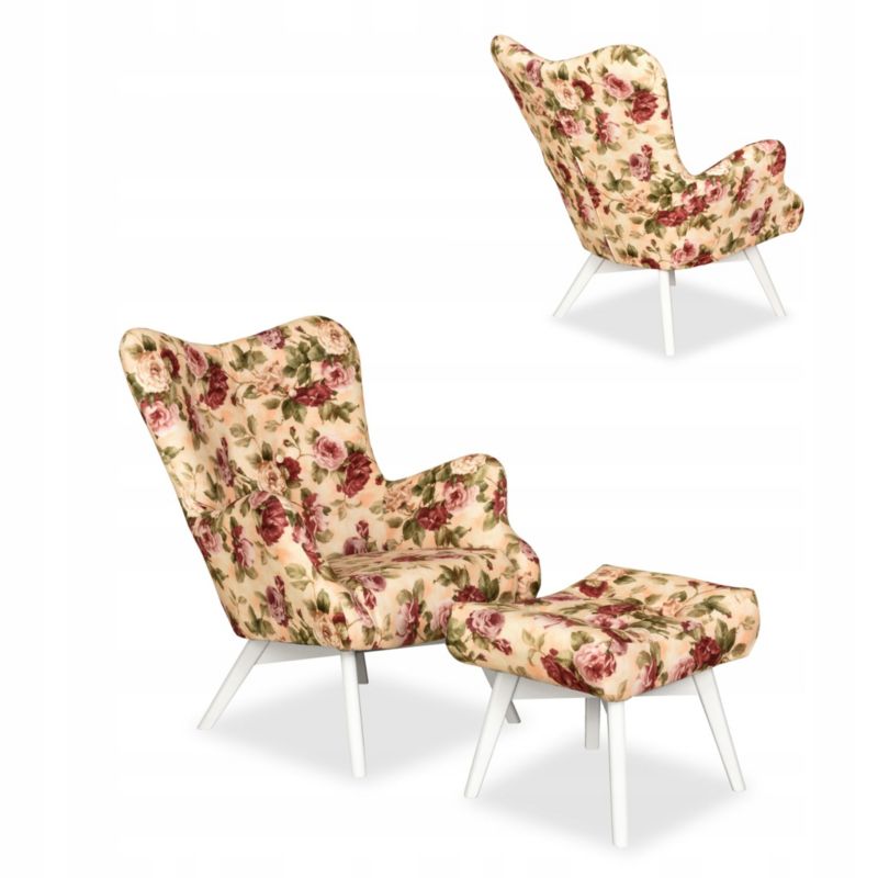 Fotel uszak do salonu z podnóżkiem Family Meble Luna Print Duo róże 1szt