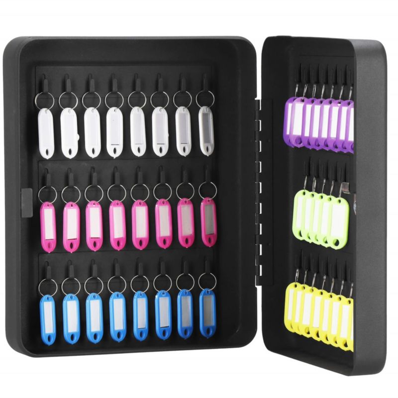 Skrzynka na klucze z 48 zawieszkami Springos metalowa kasetka czarna 1 szt.