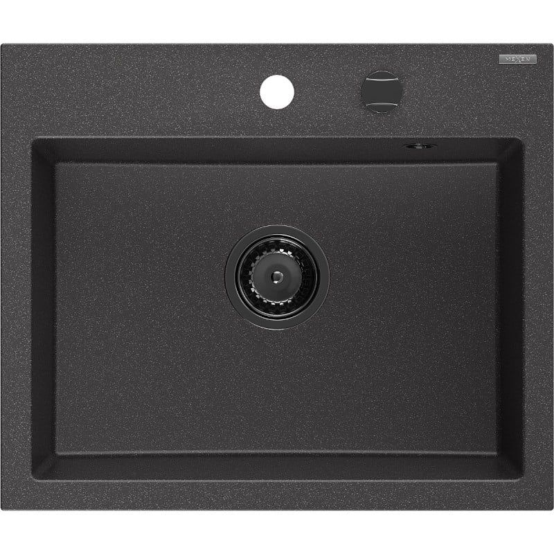 Zlewozmywak granitowy Mexen Oscar 1-komorowy czarny/srebrny metalik 580 x 490 mm - 6519581000-73-G 1 szt.