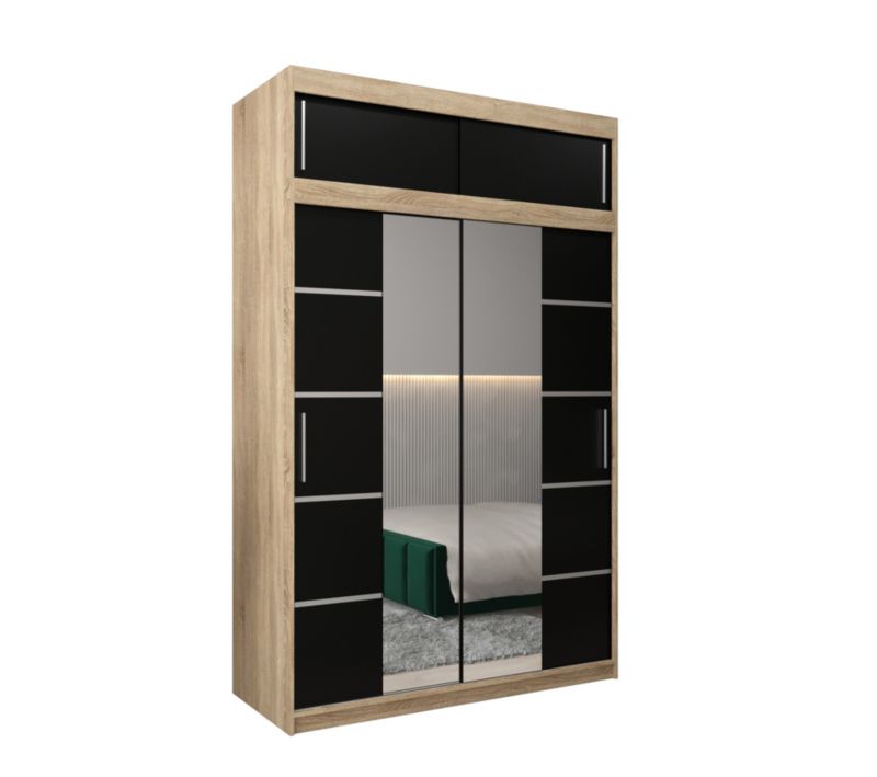 Szafa przesuwna Abiks Verona 4 150 sonoma + czarny z nadstawką 1 szt.