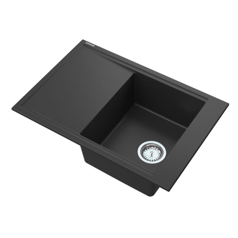 Zlewozmywak Granitowy Jednokomorowy Z Ociekaczem Granitan Lepe Czarny Syfon 1 kpl.