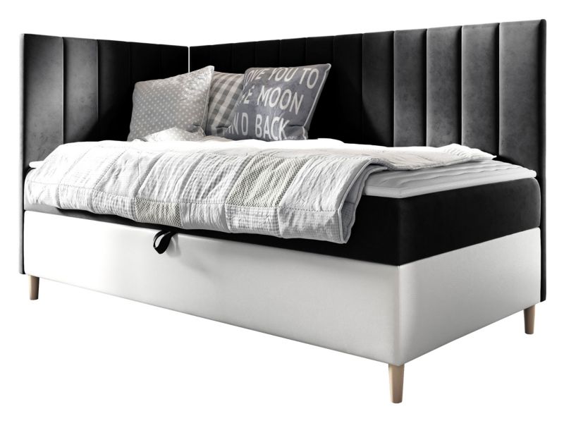 Łóżko kontynentalne MIRJAN 24 Maja Junior 3 90x200, Strona: Lewa biała ekoskóra/czarny 1 szt.