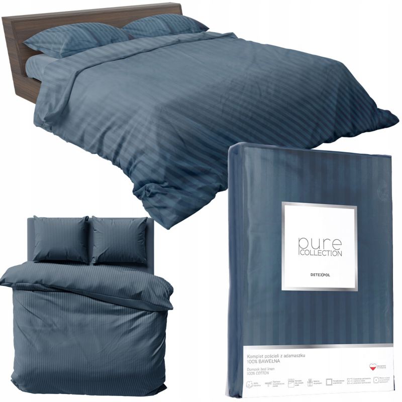 Pościel Detexpol Pure 160x200cm + 2x poszewka 70x80cm bawełna niebieska 1 kpl.