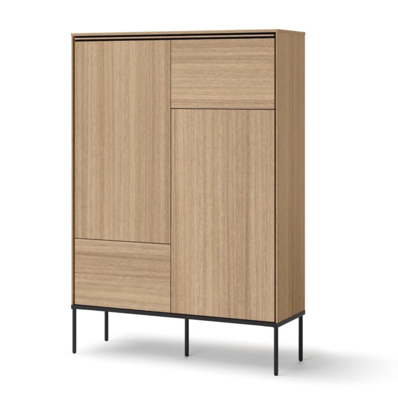 Komoda dwudrzwiowa Bettso Lissa wysoka na metalowych czarnych nogach dąb linearny czarny 1szt.