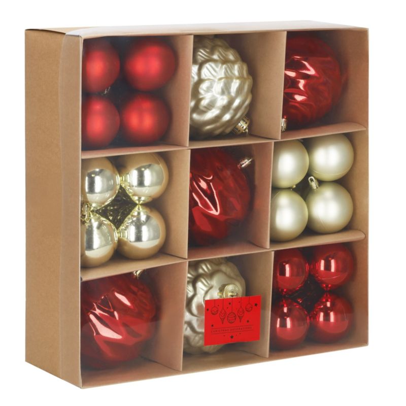 Bombki choinkowe, zestaw 37 szt. Springos dekoracji do stroika, nietłukące złoto-czerwone 1 kpl.