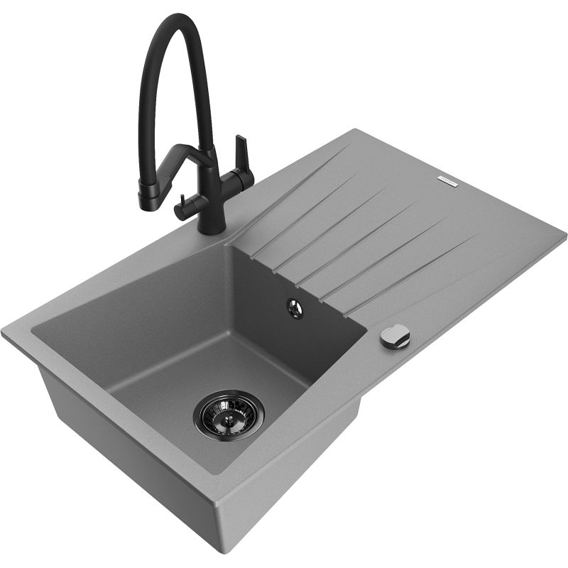 Zlewozmywak granitowy 1-komorowy Mexen Cesar z ociekaczem i baterią kuchenną Elia beżowy - 6514-69-670101-70 1 szt.