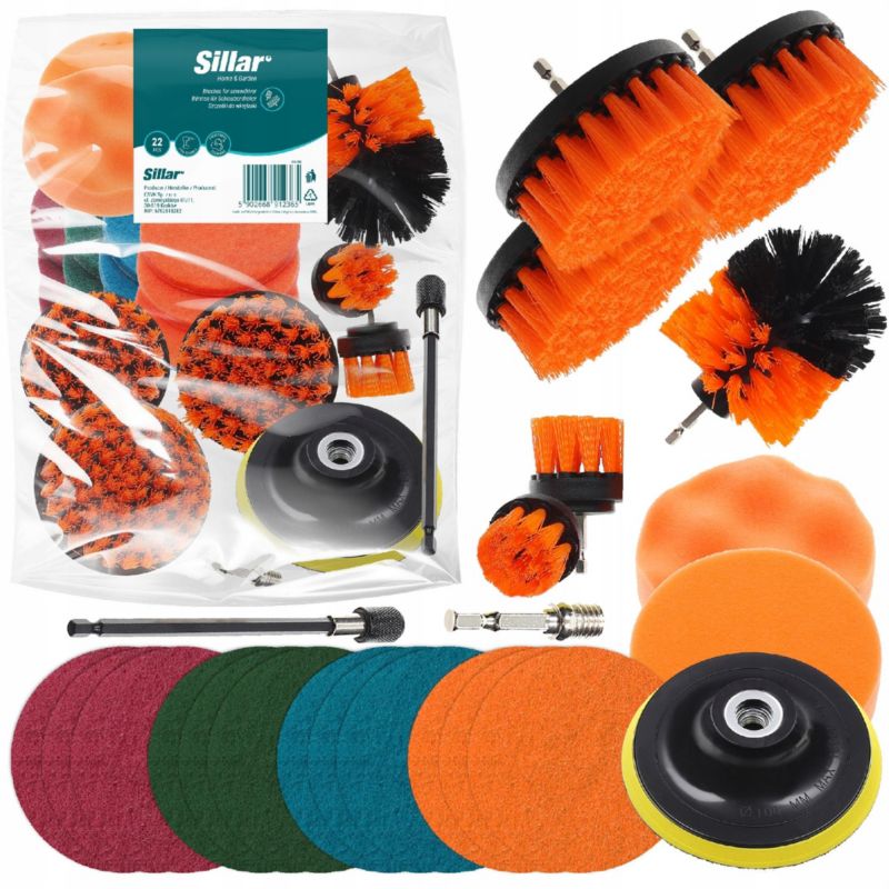 Szczotki do wkrętarki, Sillar, gąbki polerskie, pady, do czyszczenia powierzchni, 23szt