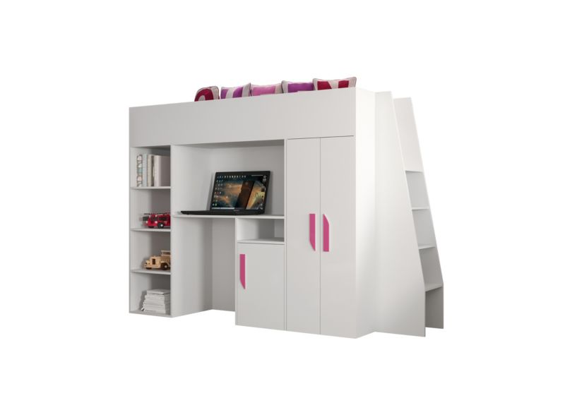 Łóżko piętrowe Antresola Abiks PARTY 15 biały + biały + różowy 1 szt.