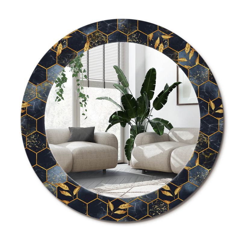 Lustro Okrągłe Tulup Marmur Heksagon 70 cm Geometryczne Na Podkładzie 1 szt.