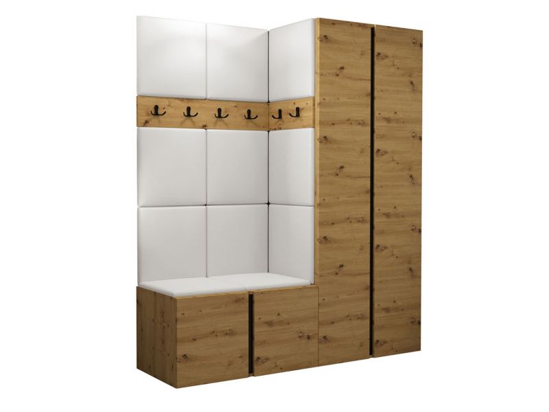 Garderoba MIRJAN 24 Orion III dąb artisan/czarny + biała ekoskóra 1 kpl.