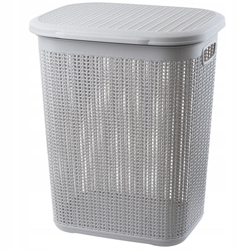 Kosz Na Pranie KADAX Bieliznę 50L Pojemnik Plastikowy Duży Z Pokrywą szary 1 szt.