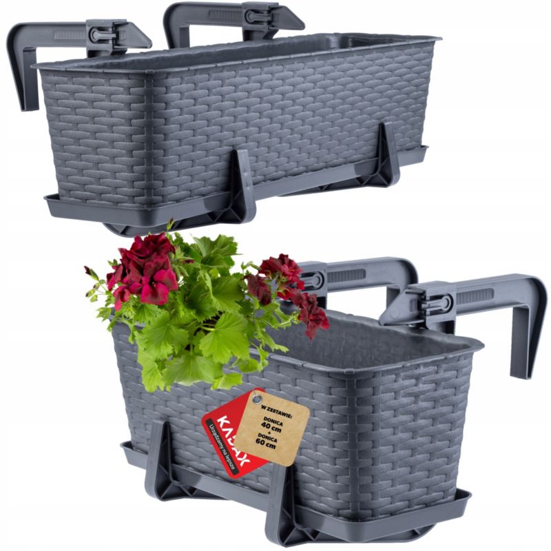 Doniczka Balkonowa KADAX Skrzynka Uchwyty Zestaw 40+60cm 1szt.