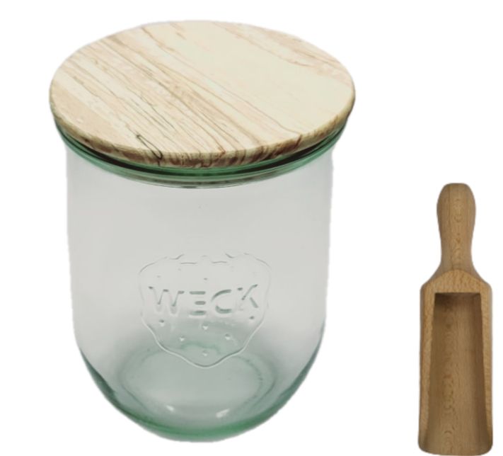 Słoik MODO24 Weck 1062 ml fi 100 tulip drewniane wieko miarka 1 kpl.