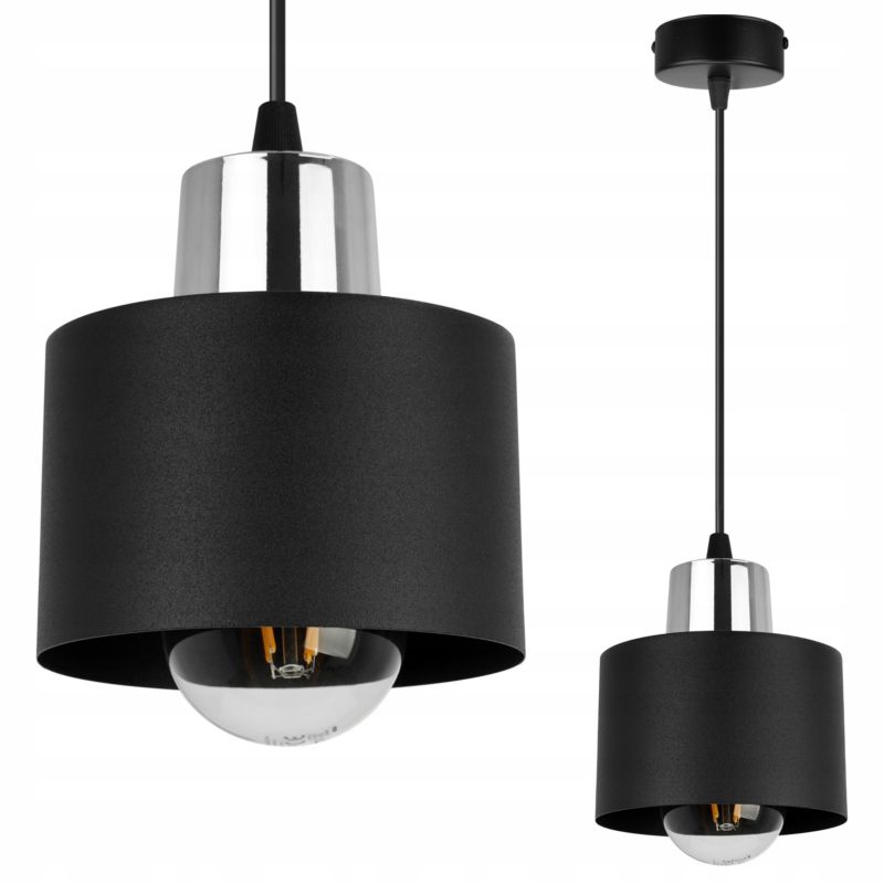 Lampa sufitowa wisząca Light Home LH Panta 1x E27 60W regulowana długość czarny/srebrny 1szt.