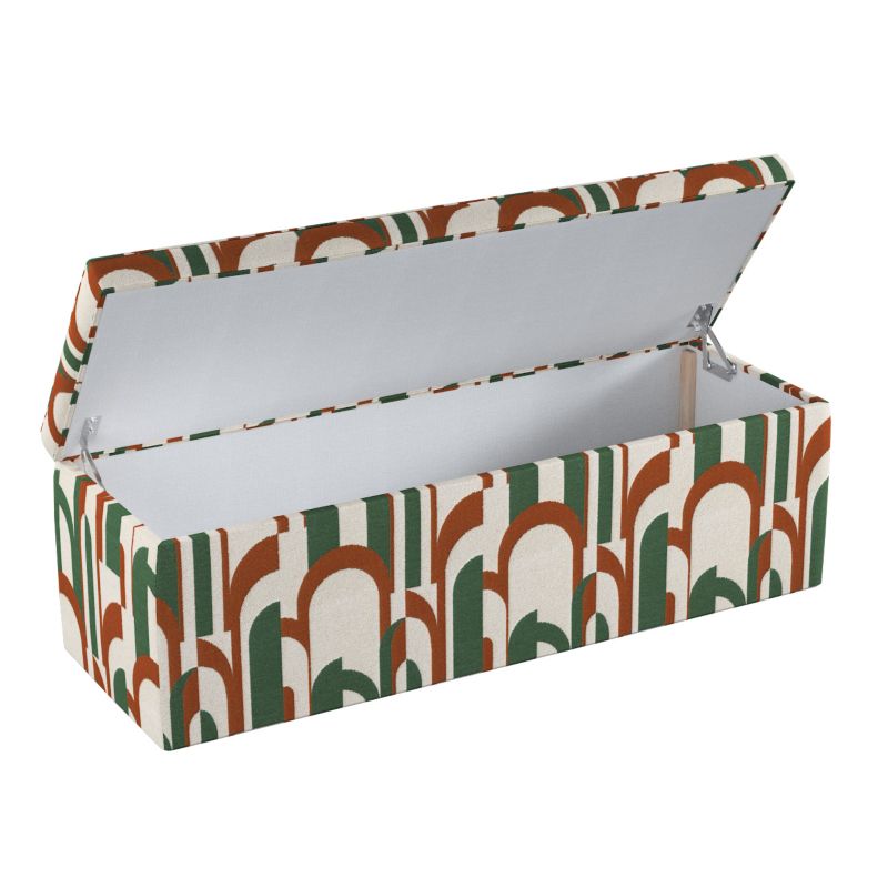 Skrzynia tapicerowana Dekoria 120 x 40 x 40 cm zielono-czerwony wzory na kremowym tle 1 szt.