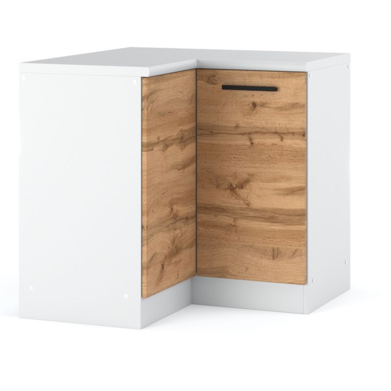 Szafka Kuchenna Hurtownia-Mebli Stojąca Narożna Blanka dolna narożna 90cm Biały Mat Dąb Wotan 90x47x85 cm 1szt.