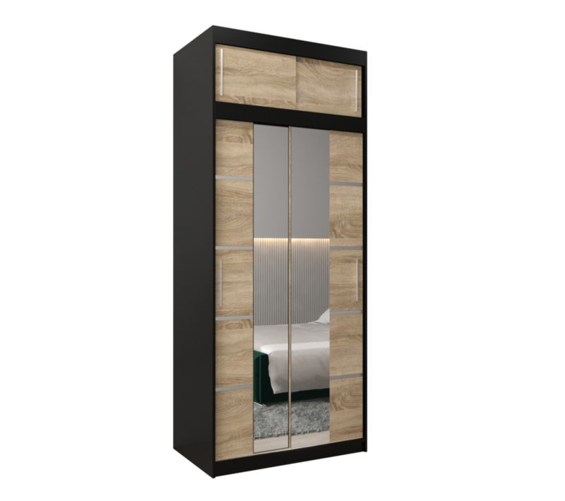 Szafa przesuwna Abiks Verona 4 100 czarny + sonoma z nadstawką 1 szt.