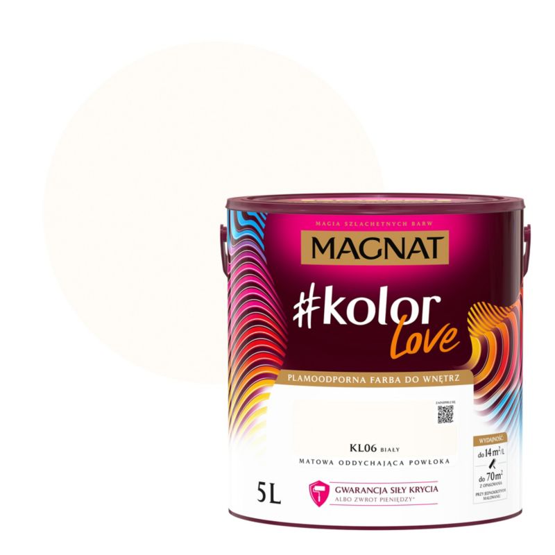 Farba kolorowa plamoodporna Magnat #kolorLove KL06 biały 5 l