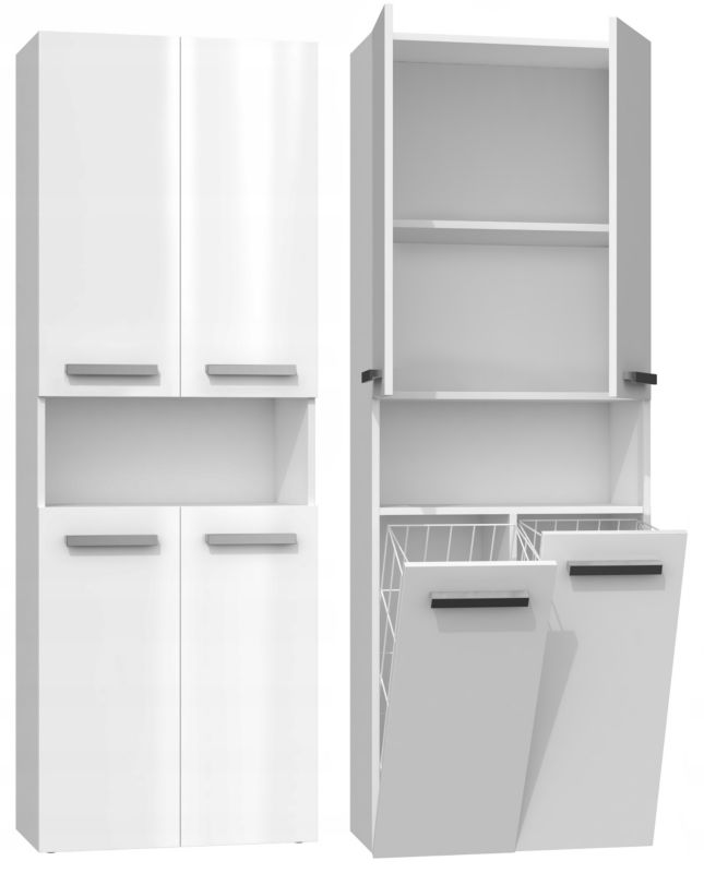 Szafka Łazienkowa Topeshop Słupek Nel DK 2K Kosz Biel Połysk 30x60x174 cm 1 szt.