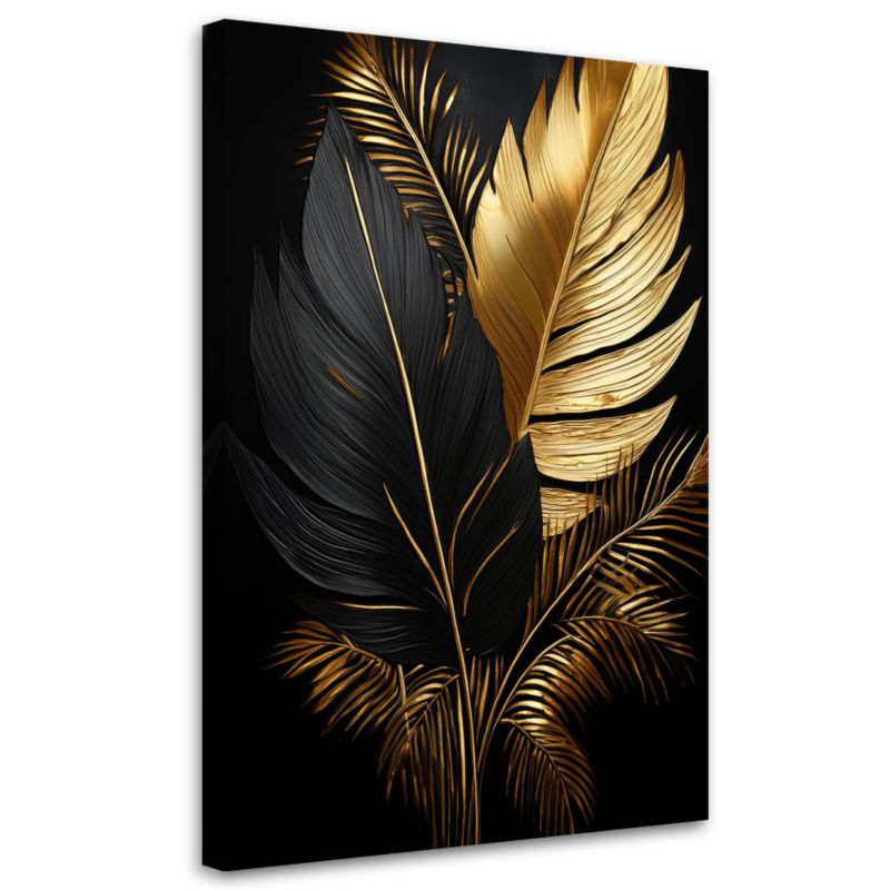 Obraz do salonu Feeby Liście Palmy Czarno Złote 40x60cm 1szt