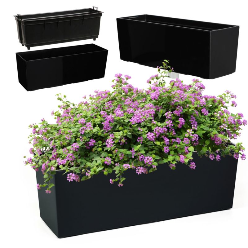 Doniczka KADAX Donica Skrzynka Balkonowa Z Wkładem Kwietnik Czarny Połysk 19x56cm 1szt.