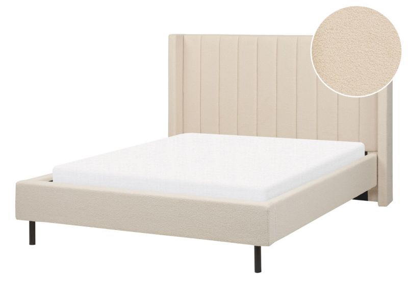 Łóżko boucle 140 x 200 cm beżowe Villette 1 szt.