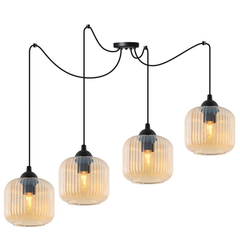 Lampa sufitowa wisząca Light Home LH Riffle Pająk Walec 4x E27 60W miodowy 1szt.