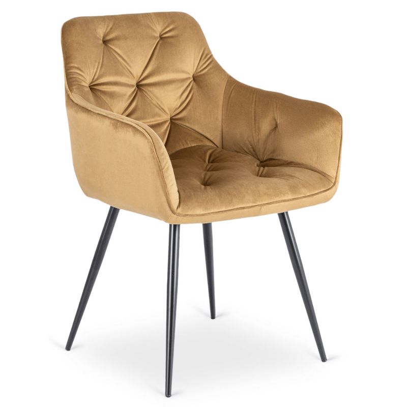 Krzesło Mebel Elite MODESTO Tapicerowane Welurowe Pikowane Do Salonu Musztardowy 1 szt