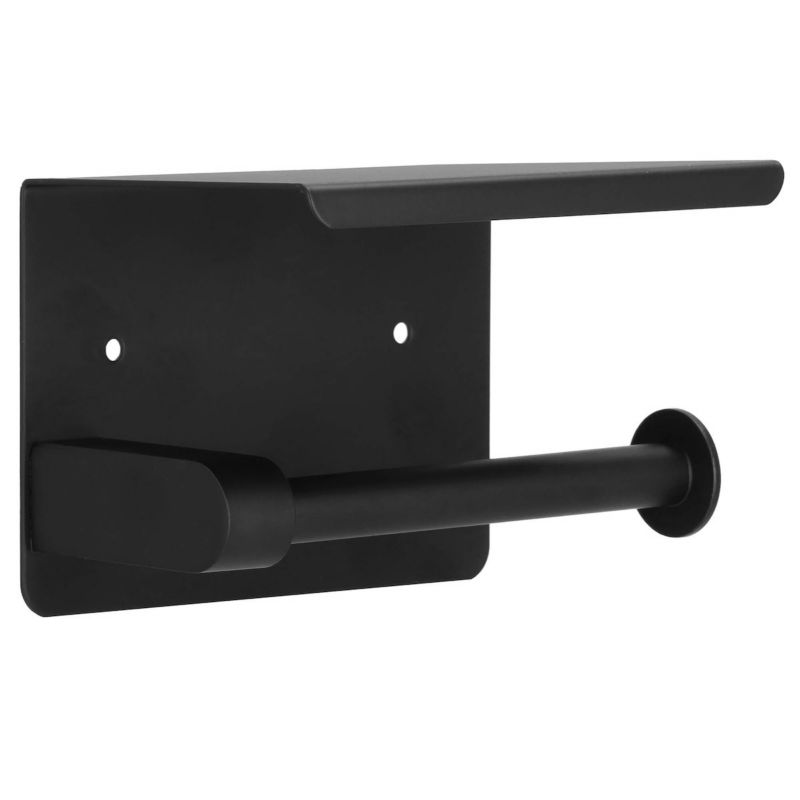 Uchwyt na papier toaletowy Springos stalowy wieszak samoprzylepny z półką czarny 1 szt.