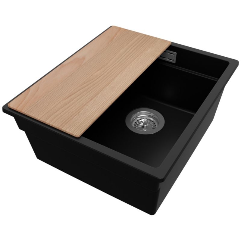 Zlewozmywak Praga Slim PRIMAGRAN Nablatowy 41x47cm do szafki od 45cm z Syfonem i Dodatkiem Czarny 1 szt.