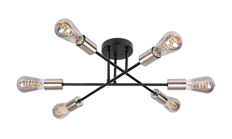 Lampa sufitowa wisząca Rabalux Branwen 0262 czarny matowa-chrom satyna industrialna 6xE27 x 1 szt.