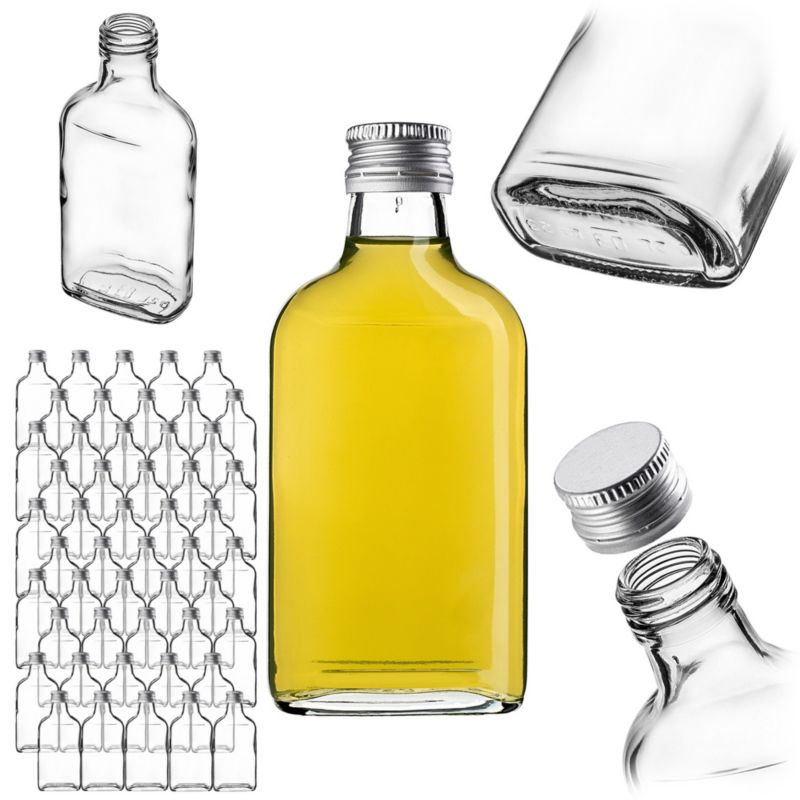 Butelka KADAX Szklana Piersiówka 200 ml Z Srebrną Zakrętką 50 szt.