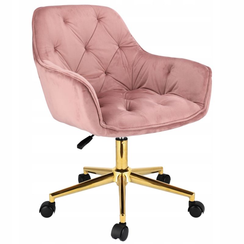 Fotel obrotowy JUMI elegancki regulowana wysokość LARGO różowy na złotej stopie 1 szt.