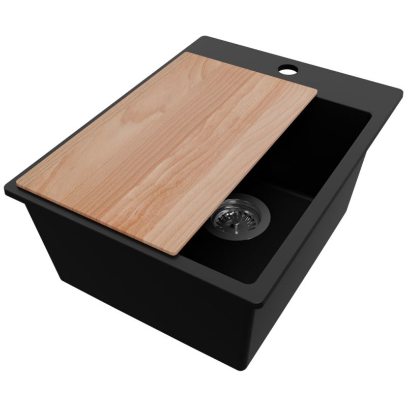 Zlewozmywak Ryga PRIMAGRAN Nablatowy 38x50cm do szafki od 40cm z Syfonem i Dodatkiem Czarny 1 szt.