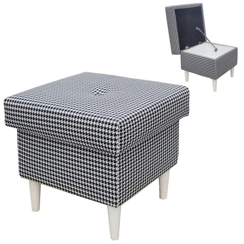 Pufa do salonu podnóżek z pojemnikiem Family Meble ARI czarno biały 1szt