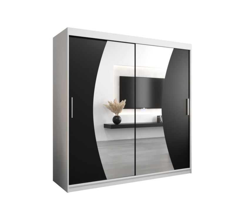 Szafa przesuwna Garderoba Abiks WAVE 200 biały mat + czarny mat 1 szt.