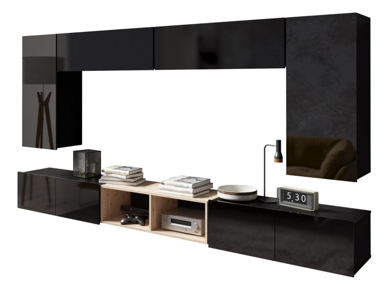 Meblościanka MIRJAN 24 Calabrini XXIII czarny / czarny połysk + dąb artisan 1 kpl.