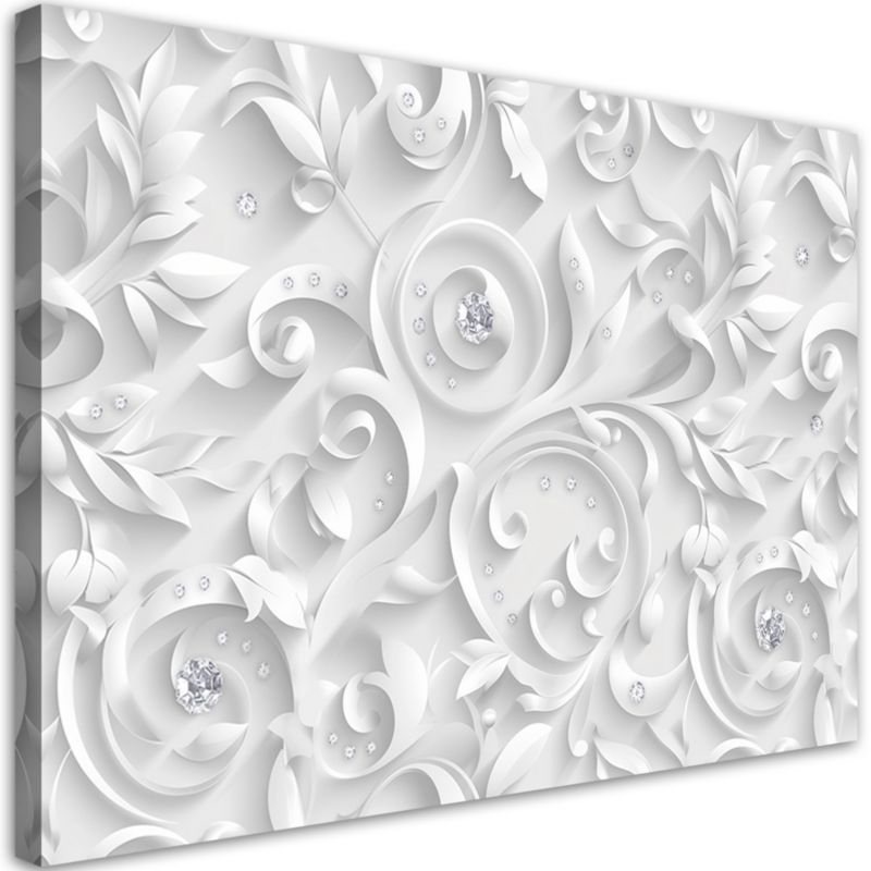 Obraz do salonu Feeby Wzór Kwiaty Diamenty Glamour Biały 90x60 cm 1szt