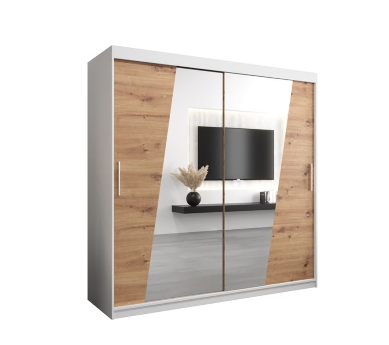 Szafa przesuwna Garderoba Abiks RHOMB 200 biały mat + dąb artisan 1 szt.