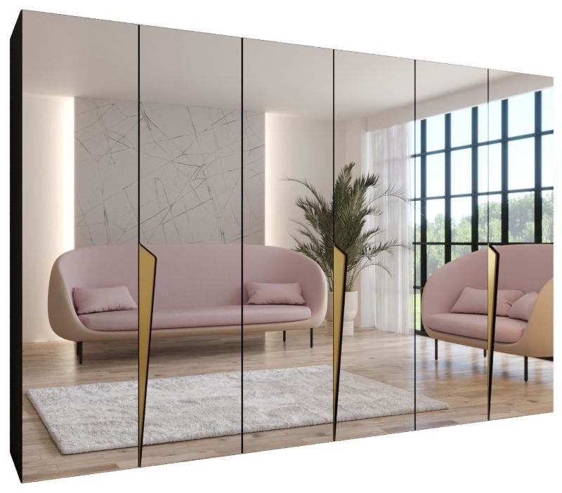 Szafa uchylna z lustrem otwierana Abiks PIANO 3 300 (3x100) wys 202 cm Czarny + Złoty 1 szt