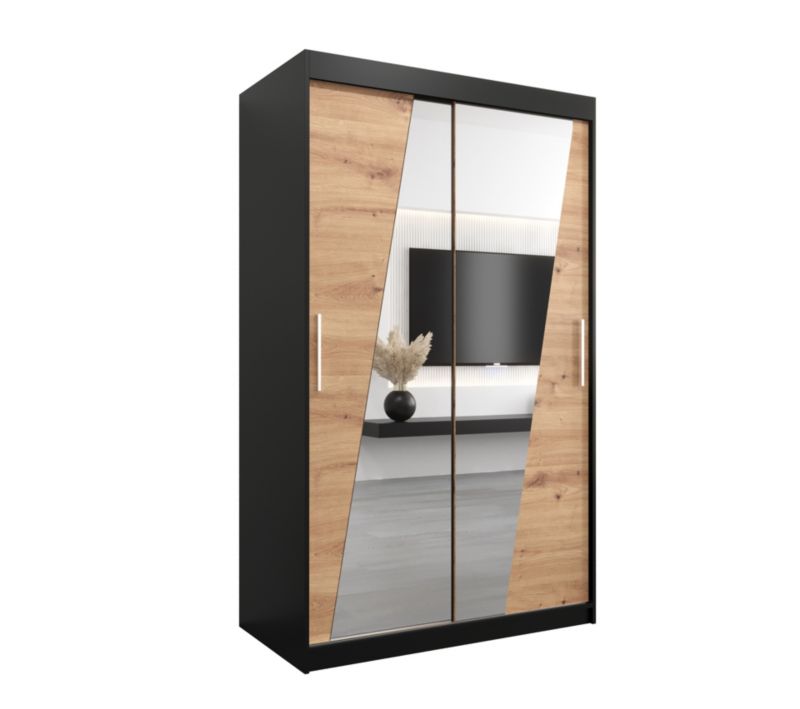 Szafa przesuwna Garderoba Abiks RHOMB 120 czarny mat + dąb artisan 1 szt.