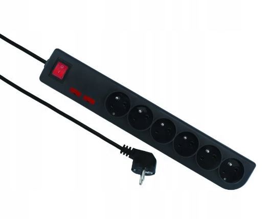 Przedłuzacz ELGOTECH przeciwprzepięciowy 6-gniazd 5m czarny PSF2-605-2 1szt.